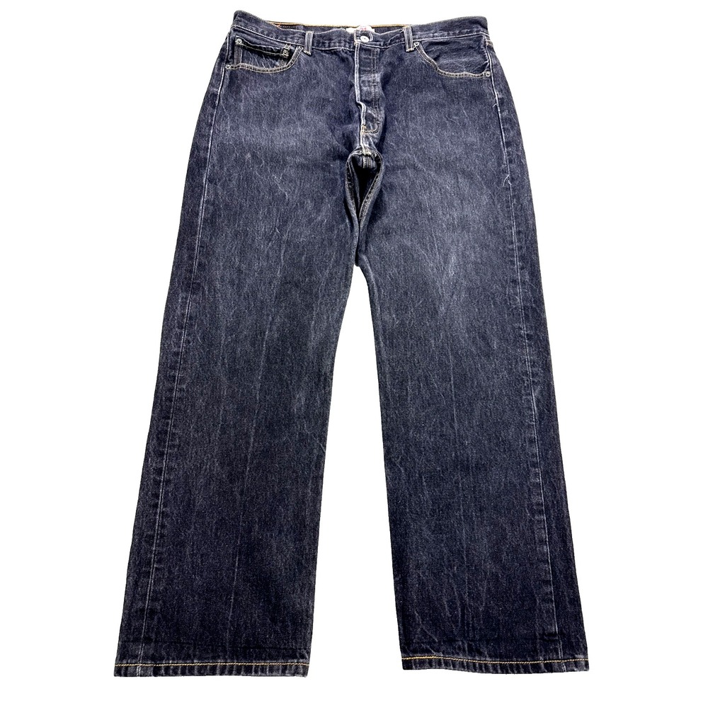 Levi's 501 Jeans Men 38x32 Black Straight Leg Button Fly Distressed Denim